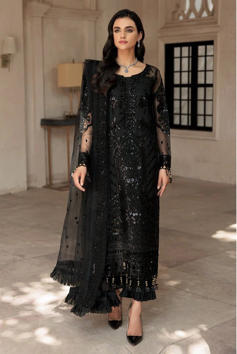 Black Faux Georgette Thread Work Pakistani Dress